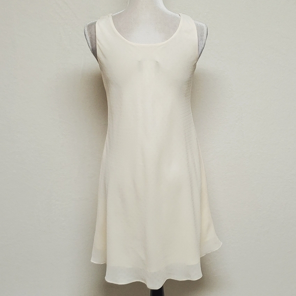 Vintage 80s Micci Creamy Yellow Square Print Sleeveless Chiffon Mini Slip Dress - Picture 8 of 12
